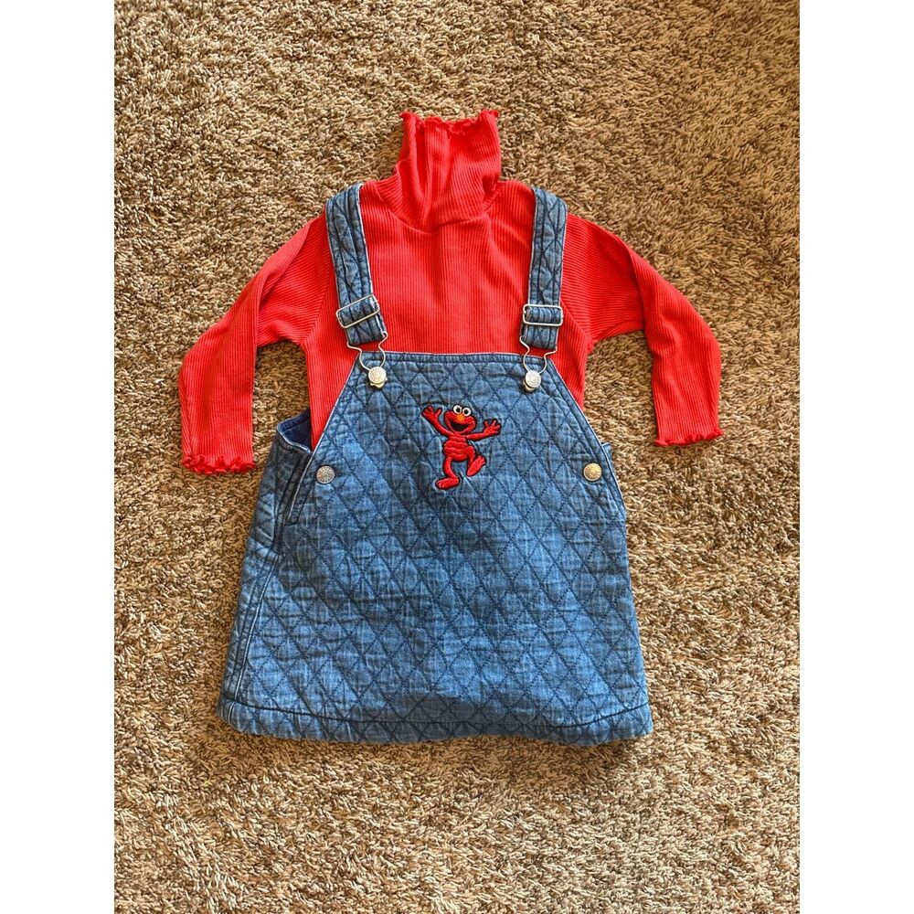 Vtg Elmo Sesame Street quilted embroidered jumper set
